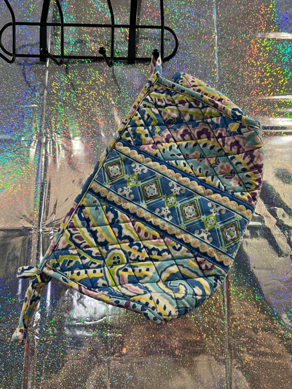 Vera Bradley Quilted Cosmetic Bag Blue Floral Pattern Boho Cotton Purse